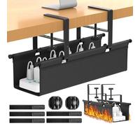 REFLYING 37cm Cable Management Tray, Under Desk Cable Management No Drill, Adjustable Clamp Desk Wire Organiser, Cable Tray for Standing Table, Cable Tidy in the Office or Home, Black