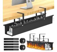 REFLYING 74cm Cable Management Tray, Under Desk Cable Management No Drill, Adjustable Clamp Desk Wire Organiser, Cable Tray for Standing Table, Cable Tidy in the Office or Home, Black