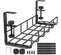 REFLYING Under Desk Cable Management No-Drill Cable Basket Metal Wire Cable Tray for Managing Cables and Power Strips, Black, 1 Pack
