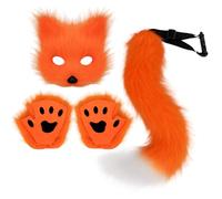 REFOEEDY Furry Fox Wolf Tail & Mask Combo - Therian Gear with Paws, Great for Anime Costume Party, Halloween, Christmas Cosplay, Adults Suitable (orange)