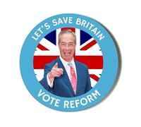 REFORM PARTY - VOTE REFORM - NIGEL FARAGE ON A UNION JACK - 58mm Large Badge