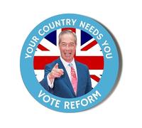 Reform Party - Your Country Needs You - Nigel Farage - Union Jack Background - 10 x 56mm (2.2 inches) Stickers