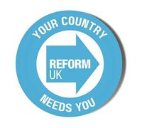 Reform UK Logo - Your Country Needs You - 10 x 49mm (1.9 inches) Stickers