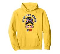Reform UK Stop The Boats Patriotic British Messy Bun UK Flag Pullover Hoodie