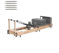 Reformer Pilates Machine Wooden, Foldable Reformer Pilates Machine for Home Use, Pilates Reformer Machine Set with Adjustable Shoulder Pillow, Square Box, Springboard, 5 Springs (Grey, Rubber wood)