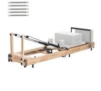 Reformer Pilates Machine Wooden, Foldable Reformer Pilates Machine for Home Use, Pilates Reformer Machine Set with Adjustable Shoulder Pillow, Square Box, Springboard, 5 Springs (White, Rubber wood)