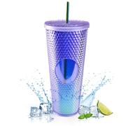 REFORUNG Purple Rivet Cup with Lid and Stainless Steel Straw, 710 ml, Double-Walled Insulated Plastic Travel Mug for Iced Coffee or Water to Go