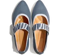 REFRASE LIFE Women's Ballet Flats Pointed Toe with Elastic Strap, Black and Beige Dressy Knit Slip-On Ballet Shoes for Everyday Wear, Lightweight and Breathable, Bluegray, 4.5 UK
