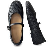 REFRASE LIFE Woven Mary Jane Flats, Black, 7 UK