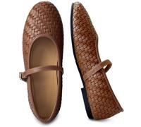 REFRASE LIFE Woven Mary Jane Flats, Brown, 5.5 UK
