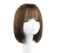 Refrescante 12"/30cm Short Bob Wigs With Bangs Short Cold Brown Straight Wig For Woamn Layered Short Human Hair Wigs Natural Fluffy Short Wigs Adjustable
