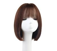 Refrescante 12"/30cm Short Bob Wigs With Bangs Short Cold Brown Straight Wig For Woamn Layered Short Human Hair Wigs Natural Fluffy Short Wigs Adjustable