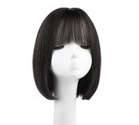 Refrescante 12"/30cm Short Bob Wigs With Bangs Short Cold Brown Straight Wig For Woamn Layered Short Human Hair Wigs Natural Fluffy Short Wigs Adjustable