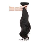 Refrescante Black Hair Extensions For Women Long Wavy Clip In Hair Extensions Real Human Hair 5 PCS Clip In Long Soft Glam Waves Thick Hairpieces (20"/50cm) Adjustable