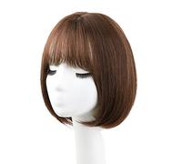 Refrescante Black Human Hair Wigs For Woman Short Straight Wigs With Air Bangs Short Natural Black Bob Wig Cosplay Daily Party Wig(12"/30cm) Adjustable
