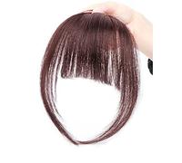 Refrescante Clip In Bangs Real Human Hair,Traceless Short Straight Hairpiece For Women Front Neat Bang Two Side Brown Hair Extensions Bangs Black Adjustable