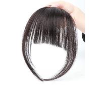 Refrescante Clip In Bangs Real Human Hair,Traceless Short Straight Hairpiece For Women Front Neat Bang Two Side Brown Hair Extensions Bangs Black Adjustable