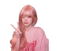Refrescante Fluffy Headband Wigs With Bangs Pink Wigs Women's Sweet Long Straight Hair Summer Synthetic Breathable Wigm For Daily Use Adjustable