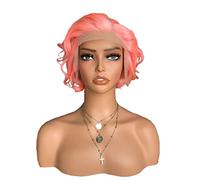 Refrescante Pink Wig Human Hair Lace Front Wigs 180% Density Wigs For Women Daily Use Short Wavy Headband Wig Current Trending Hair Colors Adjustable