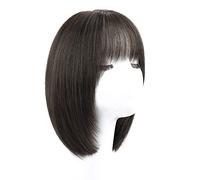 Refrescante Short Black Wigs With Bangs Short Straight Wigs For Black Women Human Hair Straight Bob Wig Human Hair Layered Straight Wigs (35cm/14") Adjustable