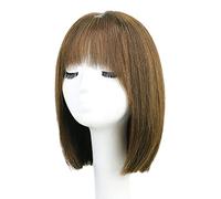 Refrescante Shoulder Length Black Wigs Short Straight Wig With Bangs Straight Human Hair Wigs For Woman Short Black Bob Wig For Party (13"/33cm) Adjustable