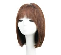 Refrescante Shoulder Length Black Wigs Short Straight Wig With Bangs Straight Human Hair Wigs For Woman Short Black Bob Wig For Party (13"/33cm) Adjustable