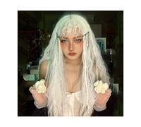 Refrescante White Wig Deep Curly Wavy Wigs For Daily Party Headband Wig With Curly Bangs For Girls Daily Use Women's Long Synthetic Wigs Adjustable