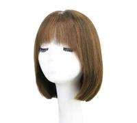 Refrescante Woman's Short Straight Wigs Short Dark Brown Wig With Bangs Short Bob Human Hair Wig Regular Everyday Wig Natural Fluffy (13"/33cm) Adjustable