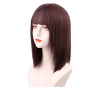 Refrescante Women's Short Straight Wigs Natural Looking Human Hair Wig With Bangs Temperament Headband Wig For Girls Daily Wear 38cm/15in Adjustable
