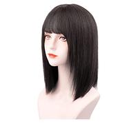 Refrescante Women's Short Straight Wigs Natural Looking Human Hair Wig With Bangs Temperament Headband Wig For Girls Daily Wear 38cm/15in Adjustable