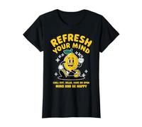 Refresh Your Mind Happy Lemon Positive Vibes Design Value Graphic T-Shirt, Women, Black, XL