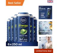 Refreshing 6-Pack MEN Shower Gel, 3-in-1 Body Wash with Mint for All Skin Types