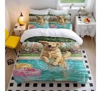 Refreshing Golden Retriever Duvet Cover Set, Summer Bedroom Decor, Animal Pattern for Kids, Soft Comfortable 3pcs (04,Single135x200cm+50x75cm*2)