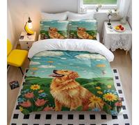 Refreshing Golden Retriever Duvet Cover Set, Summer Bedroom Decor, Animal Pattern for Kids, Soft Comfortable 3pcs (05,Single135x200cm+50x75cm*2)