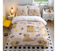 Refreshing Golden Retriever Duvet Cover Set, Summer Bedroom Decor, Animal Pattern for Kids, Soft Comfortable 3pcs (02,Single135x200cm+50x75cm*2)