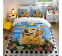 Refreshing Golden Retriever Duvet Cover Set, Summer Bedroom Decor, Animal Pattern for Kids, Soft Comfortable 3pcs (03,Single135x200cm+50x75cm*2)