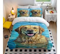 Refreshing Golden Retriever Duvet Cover Set, Summer Bedroom Decor, Animal Pattern for Kids, Soft Comfortable 3pcs (01,Single135x200cm+65x65cm*2)