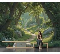 Refreshing Healing Wallpaper 200 x 140 cm, Non-Woven Forest Path Green Leaves Photo Wall Mural for Bedrooms, Green Wall Murals Art Decor for Living Room Children's Room Office Decoration