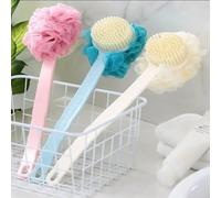 REFRESHKO 2 in 1 Shower Body Brush with Bristles and Loofah, Back Scrubber Bath Mesh Sponge with Curved Long Handle for Bath Shower, Suitable for Wet or Dry Brushing 3 Colour opition (Pink)