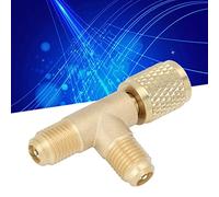 Refrigerant Tee Adapter,R22 R12 R134 Brass 1/4in SAE Valve Tee Adapter Quick Three Way Coupler 3 Way Valve for Vacuum Gauge Air Compressor Refrigerant