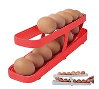 Refrigerator Egg Dispenser, Egg Holder for Refrigerator, 2 Tier Automatically Rolling Egg Storage Container for Kitchen Fridge Storage (Red)