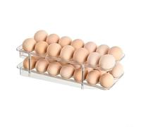 Refrigerator Egg Holder with Auto Rolling Mechanism Store 12 14 Eggs in a Space Saving, Easy Clean Design (2 Tier)