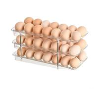 Refrigerator Egg Holder with Auto Rolling Mechanism Store 12 14 Eggs in a Space Saving, Easy Clean Design (3 Tier)