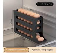 Refrigerator Egg Storage Box, 4 Tier Rolling Egg Holder Dispenser, Kitchen Automatic Scrolling Egg Holder Kitchen(Black)