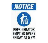 Refrigerator Emptied Every Friday At 5 Pm Notice Door Warning Vintage Tin Signs Wall Art Metal Vintage Style Safety Wall Decor Art 5.5x8 Inch