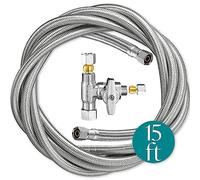 Refrigerator Ice Maker Water Line Kit - 15' Braided Stainless Steel Fridge Water Line with 1/4" Compression Fittings Pex Tubing Core and Water Splitter