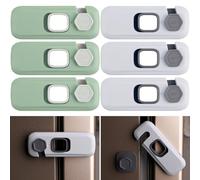 Refrigerator Lock for Kids - 6 Pack Child Safety Locks with Strong 3M Adhesives, Suitable for Fridge, Doors, Cabinets, Drawers & Oven - Secure Your Home in Green & Grey