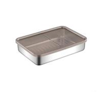 Refrigerator Safe Stainless Steel Food Container with Sealed Plastic Lid, Designed for and Cheese Storage with Hygienic Raised Bottom for Freshness (19.5x14x4cm)