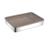 Refrigerator Safe Stainless Steel Food Container with Sealed Plastic Lid, Designed for and Cheese Storage with Hygienic Raised Bottom for Freshness (26.5x19.5x4.2cm)