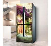 Refrigerator Sticker, Full Covering Door Fridge Covers Skins Wall Stickers for Kitchen Decal, French Street View cat(L: 100x180 cm)